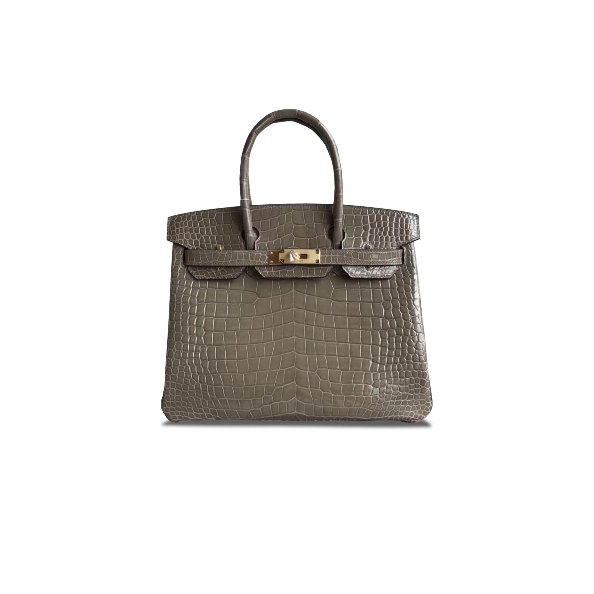 H**mes master birkin 25 crocodile leather turtledove grey gold buckle h041354ck18 (30*22*15cm)